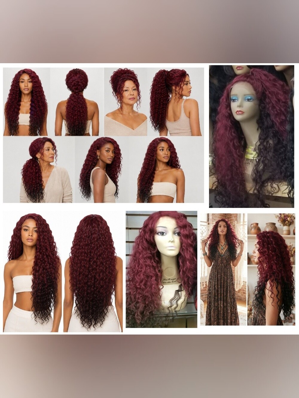 NWT Motown Tress Deep Lace Front Part 28" Wavy Curly Wig DXWINE/99J Wine Ombre
